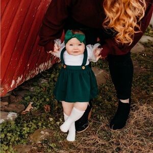 Toddler girl suspender skirt dress & lace green leotard set (2T)